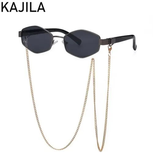 Image de Lunettes de Soleil Hexagonales Femmes - Style Punk Luxe avec Chaîne