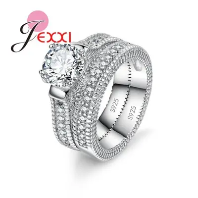 Image de Bague de Mariage en Argent Sterling 925 - Ensemble Élégant avec Cristaux Brillants