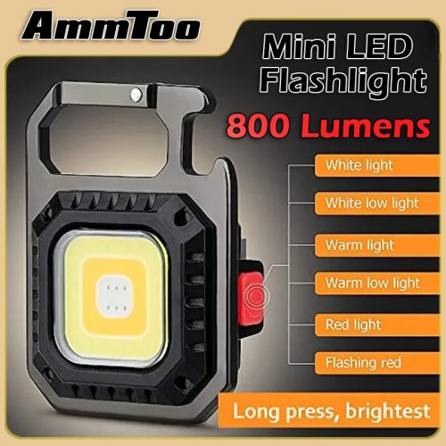 Zdjęcie Mini Latarka LED z Magnesem COB – 800 Lumenów, USB, 7 Trybów, Idealna do Kieszeni i Kempingu
