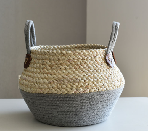 Imagen de Cesta de almacenamiento de plantas tejida a mano para decoración de escritorio del hogar, contenedor para maceta, decoración, cesta de paja