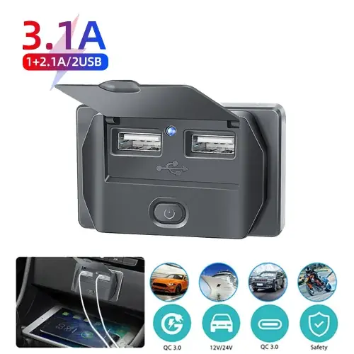 Image de Chargeur Voiture 4 Ports USB QC3.0 & PD - 12V/24V