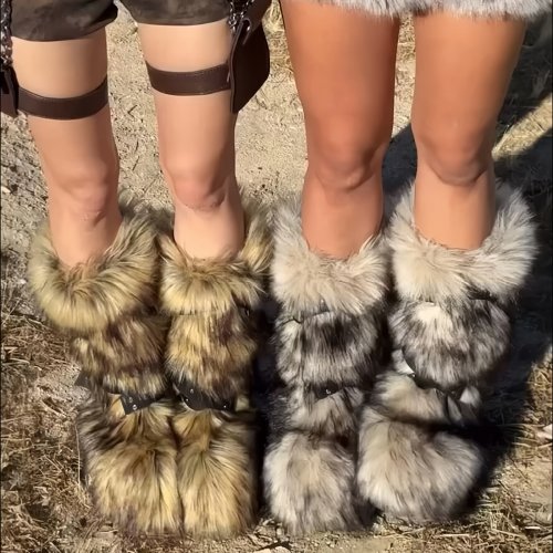 Immagine di Stivali Invernali da Donna con Pelliccia Sintetica, Stivali Lunghi sopra il Ginocchio con Plateau Caldo e Peluche Morbido, Design Y2K Carino per Ragazze