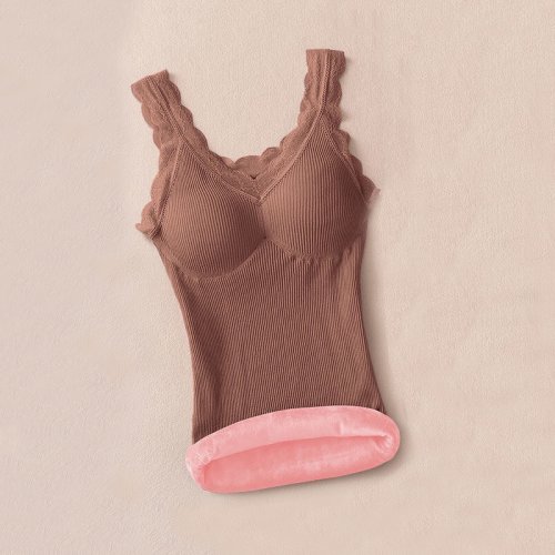 Imagen de Ropa interior térmica de talla grande para mujer, 40-90 Kg, encaje de terciopelo, cuello en V, chale...