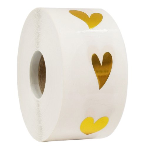 Image of 500-Piece Roll of Transparent Gold Heart Adhesive Stickers – Cute Sealing Labels for Envelopes, Gifts, Decor & Stationery