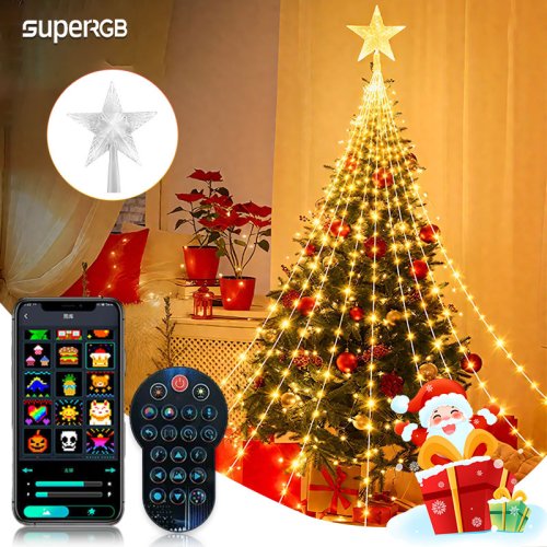 Immagine di Luci LED RGB Intelligenti per Albero di Natale con Bluetooth e App