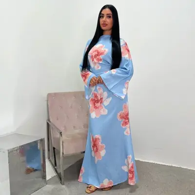 Image de Robe Abaya Imprimée Fleurs - Élégante & Modeste