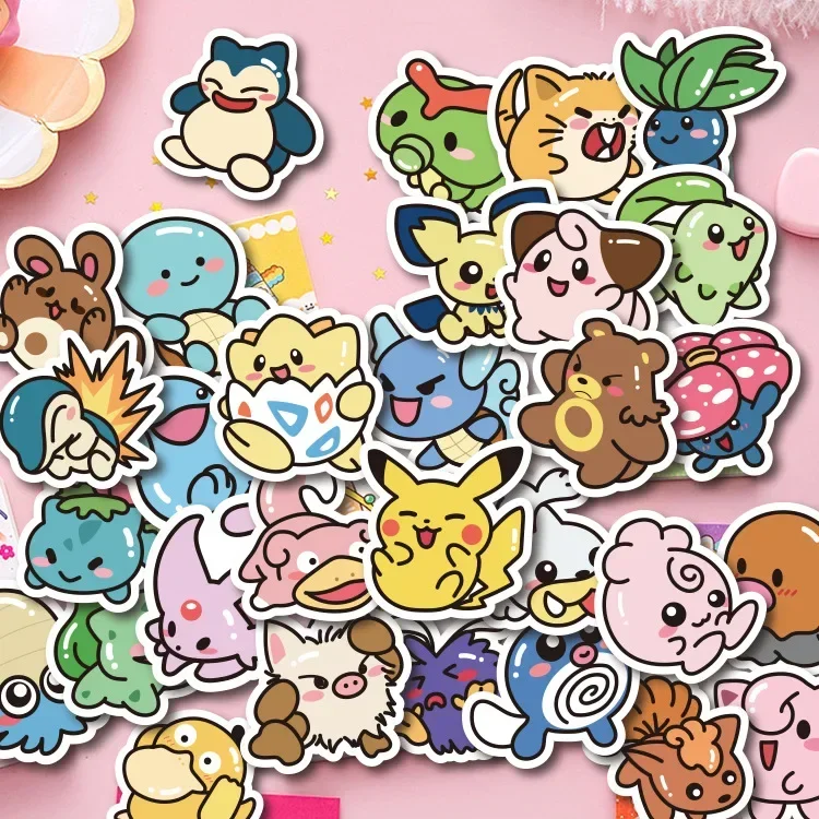 Pegatinas Kawaii de Pokémon para Niños: Calcomanías de Pikachu DIY para Portátil, Equipaje, Monopatín, Teléfono y Más – Set de 50 Piezas