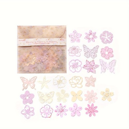 Afbeelding van 50 stuks vintage bloem vlinder decoratief papier hand account dagboek decoratie materiaal papier DIY scrapbooking collage materialen