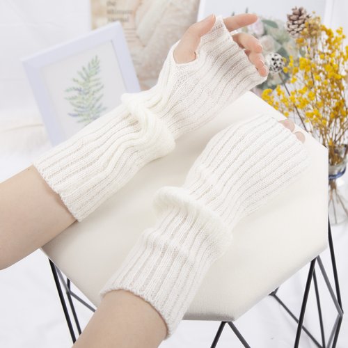 Imagen de Guantes largos sin dedos para mujer, manoplas de invierno, calentador de brazos, manga de punto Kawaii, ropa suave de Anime para niñas, guantes Punk góticos de Lolita