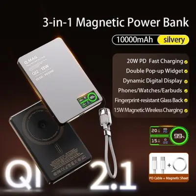 Image de Batterie externe magnétique Qi 2.1, charge rapide sans fil 5000-10000mAh