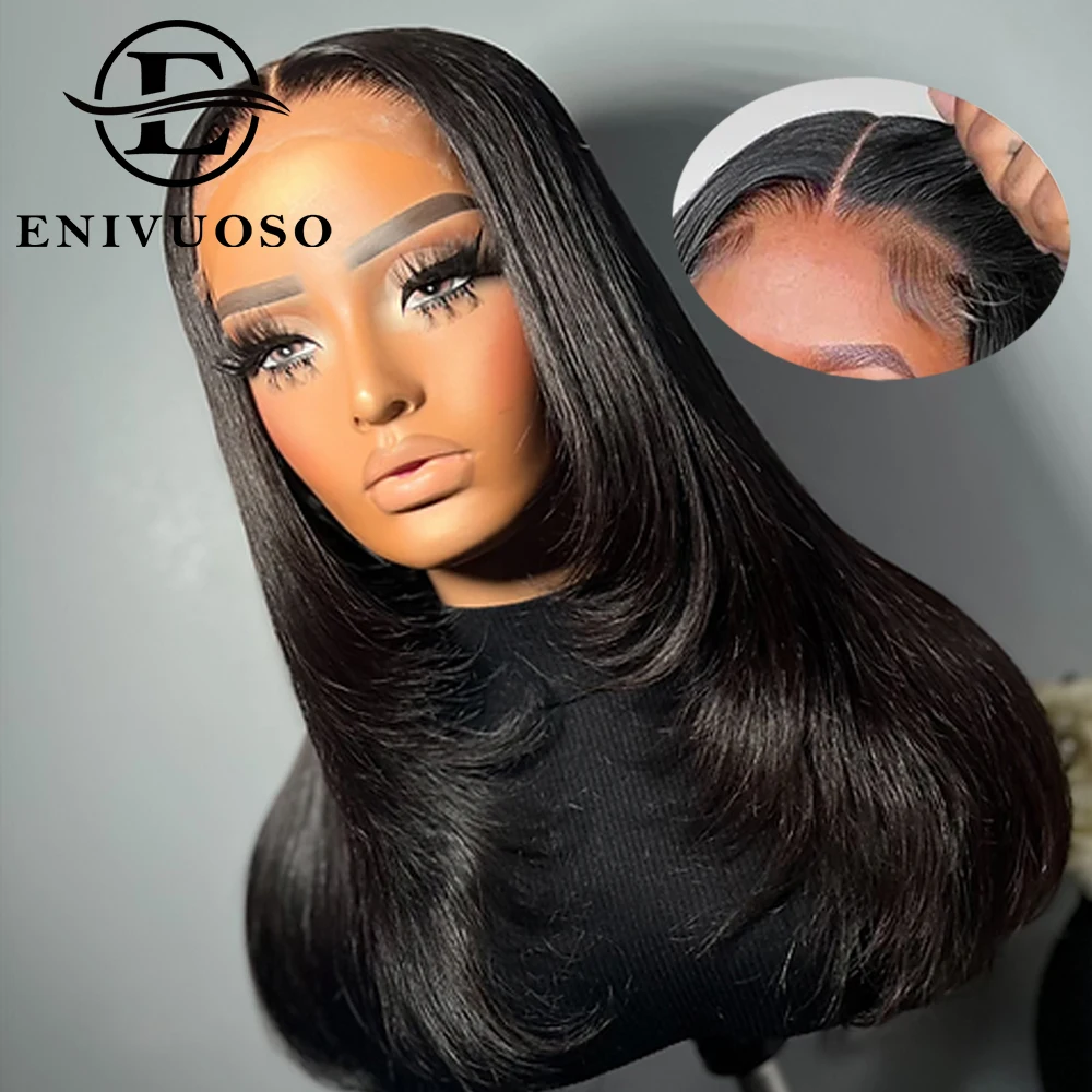 Image of Stunning Pre-Cut Butterfly Haircut Straight Synthetic Lace Front Wigs for Black Women – Layered, Glueless, and Ready to Wear