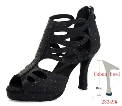 Image de Chaussures de Danse Salsa Élégantes pour Femmes - Blanc & Noir Pailleté
