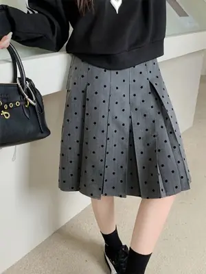 Image de Jupe Plissée à Pois Taille Haute - Style Coréen Été