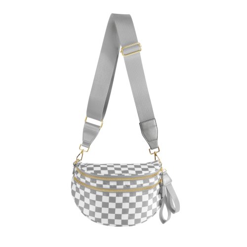 Bild von DOYOGI Schwarz-weiß karierte, geräumige Bauchtasche, Umhängetaschen für Damen, Nylon, Reiseutensilien, Mama-Tasche, Wickeltasche für Mama