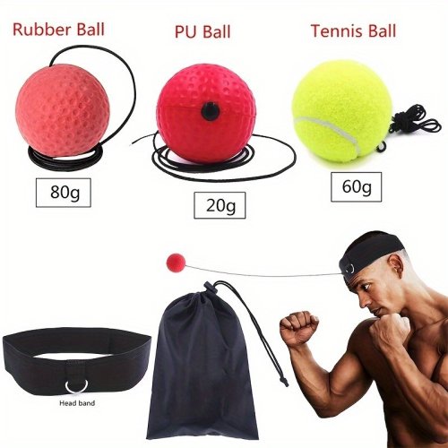 Bild von Box Reflexball Set mit 3 Schwierigkeitsstufen – Verstellbares Kopfband für Boxbälle zur Verbesserung von Schlaggeschwindigkeit, Reaktion und Beweglichkeit