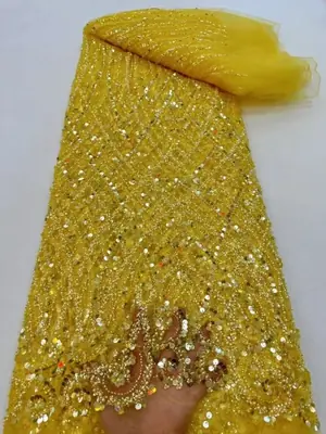 Image de Tissu Africain Dentelle Paillettes - Robe de Soirée Élégante