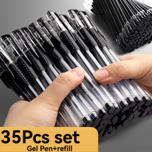 Afbeelding van 35-delige Gel Pen Set Zwart en Blauw met Vervangbare Refill, 0,5 mm Bullet Tip, Ideaal voor School, Kantoor en Dagelijks Schrijven