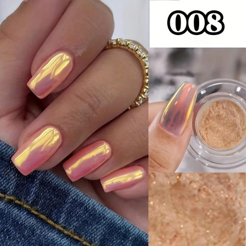 Imagen de 1 caja de polvo de uñas con espejo de luz de luna, pigmento de efecto metálico con brillo fino plate...