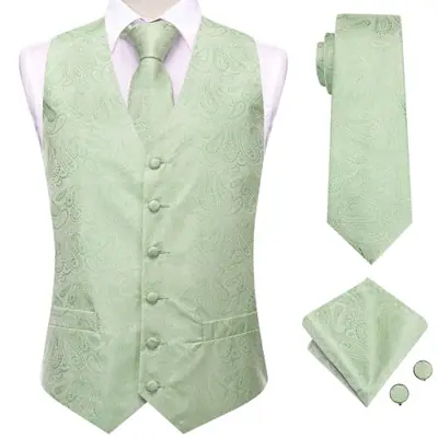 Image de Costume Homme 4 Pièces Vert Sauge Soie - Élégant & Raffiné