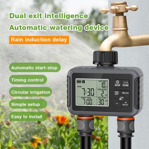 Bild von Intelligenter Automatischer Bewässerungstimer mit 1/2/3 Ausgängen – Programmierbarer Wasserzeitschaltuhr für Garten, Rasen und Pflanzen im Freien