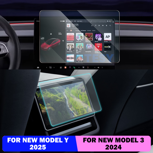 Afbeelding van Gehard glas filmbeschermer voor nieuwe Tesla Model Y Launch 2025 Model 3 Highland 2024 achterste rij middenbediening scherm beschermend