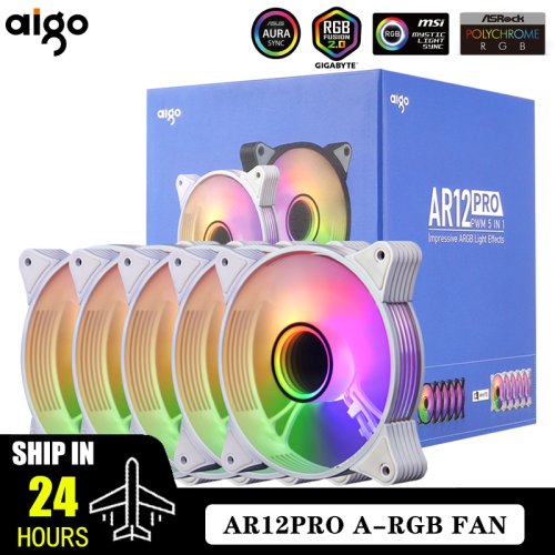 Bild von Aigo AR12Pro 120mm RGB PC-Lüfter mit PWM-Steuerung und 4-Pin-Anschluss – Hochleistungs-CPU-Kühler mit ARGB-Beleuchtung für optimale Kühlung im Gaming-PC