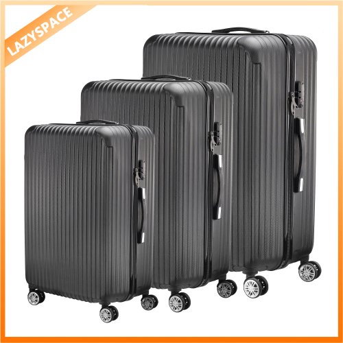 Zdjęcie Walizka podróżna na kółkach Lazyspace Twin Wheeled z materiału ABS – elegancki trolley z zamkiem na kod, uniwersalne kółka, dostępna w rozmiarach M, L i XL, kolor czarny