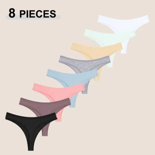 Image de Strings Coton Sans Couture - Lot de 8 Culottes Sexy & Confortables