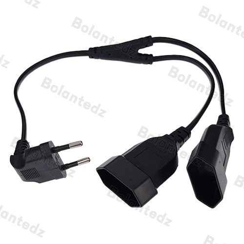 Image of EU CEE7 16A 90-Degree Male to Female Dual Output Power Splitter Extension Cord – 2-Way Outlet Adapter for European 2-Pin Plug
