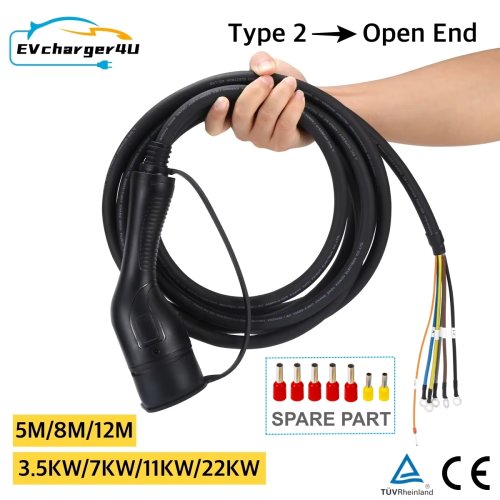 Afbeelding van EVCharger4U 3,5 kW tot 22 kW IEC62196 Type 2 Vrouw naar Open Draad Oplaadkabel voor Elektrische Auto's en Laadstation