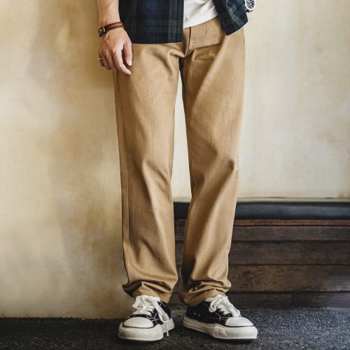 Afbeelding van Maden Vintage Heren 11 7 Oz Zelfkant Ruwe Jeans Kaki Rechte Pijpen Cowboybroek Casual Katoenen Broek met Rits voor Lente en Herfst