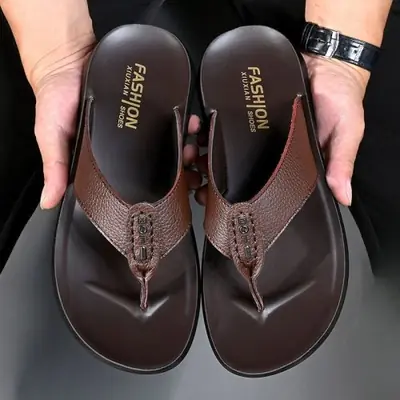 Image de Tongs Hommes Cuir Véritable - Sandales Été Confortables