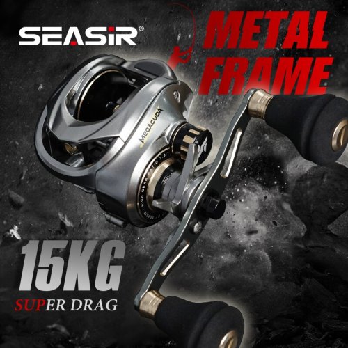 Bild von Seasir Megacuda Baitcasting Rolle mit 15 kg Drag, Tiefe Spule 6+1 Kugellager, Aluminiumrahmen, Carbon-Seiten, Doppelgriff, Jigging Metallrolle für Meerwasserangeln