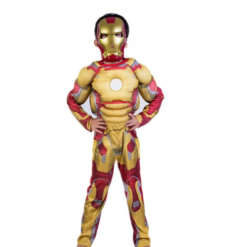 Imagen de Disfraz de Iron Man Amarillo para Niños con Traje Musculoso y Máscara - Ideal para Fiestas de Halloween, Navidad y Juegos de Rol