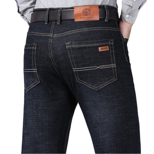Afbeelding van Mannen Zachte Rechte Denim Broek 2025 Herfst – Klassieke Zakelijke Zwarte Biker Jeans Overalls voor Mannen, Comfortabele en Stijlvolle Pantalon Homme
