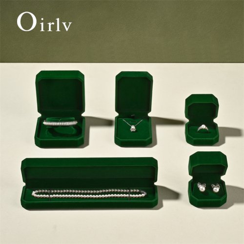 Afbeelding van Oirlv Fluwelen Ring Box Edelsteen Groene Sieraden Box Set Hoogwaardige Oorbel Armband Ketting Box Sieraden Organizer Aanpasbaar
