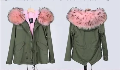 Image de Manteau en Fourrure Véritable pour Femme - Col de Ratons Laveurs