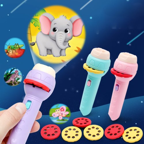 Image of Cute Cartoon Flashlight Projector Torch Lamp – Interactive Storytelling Toy for Kids with Sleepy-Time Bedtime Stories and Creative Night Light投影