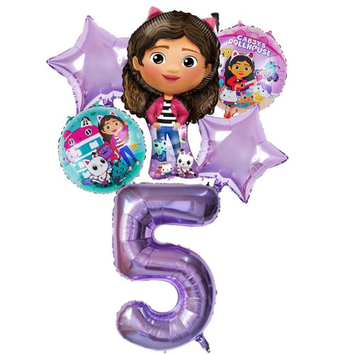 Imagen de Juego de Globos para casa de muñecas Gabby, suministros de decoración para fiesta de cumpleaños de niñas de dibujos animados, Globos de helio para Baby Shower, 6 uds.