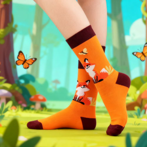 Image of Cute Fox Print Mid-Calf Socks for Men and Women – Stylish, Unique, and Comfortable All-Year-Round