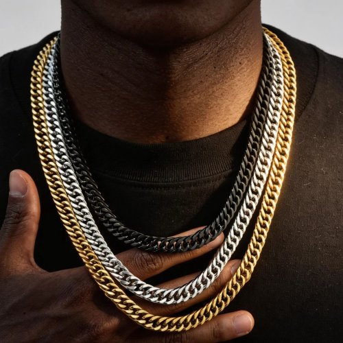 Image of Stainless Steel Chunky Cuban Chain Necklace for Men and Boys – 3mm, 5mm, 7mm, 9mm Silver Color Hip Hop Jewelry, Waterproof & Durable Fashion Accessory