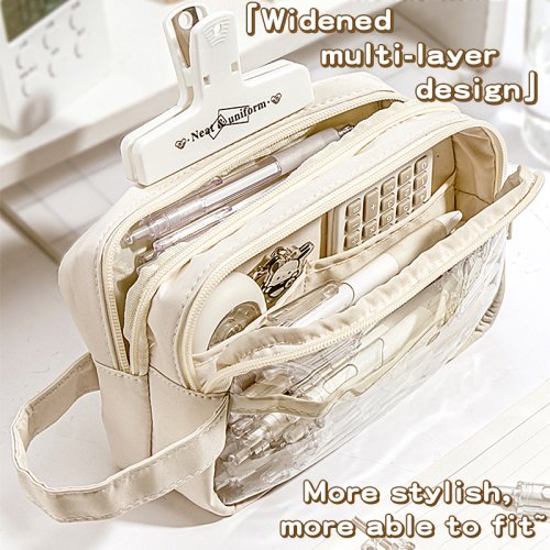 Imagen de Estuche para lápices de gran capacidad con múltiples compartimentos, bolsa organizadora para papelería y maquillaje, ideal para estudiantes, oficinas y escuelas