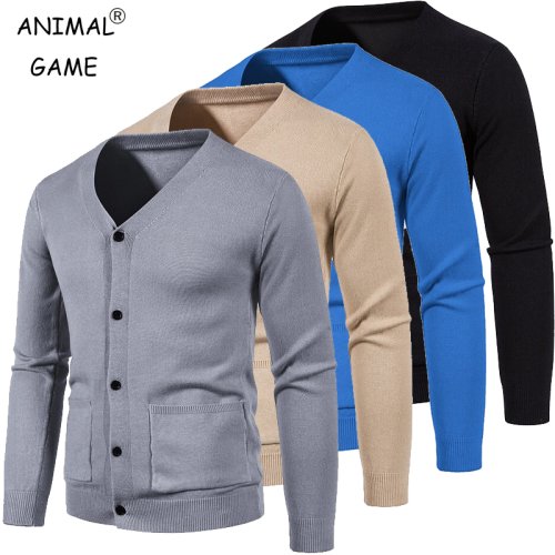 Image de Cardigan Homme Col V - Pull Tricoté Léger avec Poches