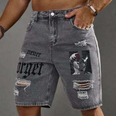 Image de Shorts Jean Homme Streetwear Déchiré Baggy