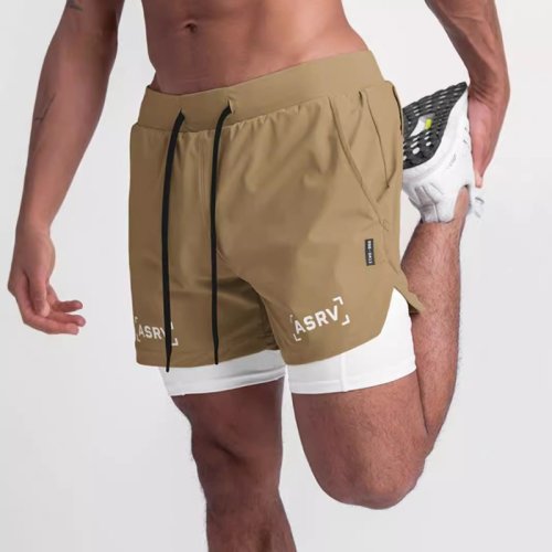Bild von ASRV Schnell trocknende 2-in-1-Doppeldecker-Shorts für Herren, für Fitnessstudio, Fitness, Basketball, Jogger, kurze Hosen, Sommer, Sport, Workout, Jogginghose