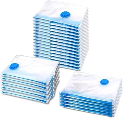 Immagine di Confezione da 5 Sacchetti Sottovuoto Salvaspazio con Valvola di Compressione – Ideali per Coperte, Abbigliamento e Viaggi – Organizzatori per Armadio e Bagaglio
