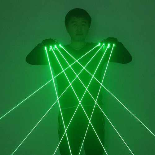 Image of LED Light-Up Laser Gloves with Green Beam Flash for Stage Performances, Nightclub Dancing, DJ Shows, and Party Entertainment