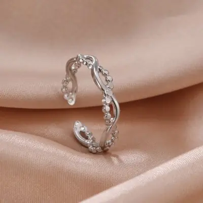 Image de Bague Géométrique Coeur - Acier Inoxydable Réglable