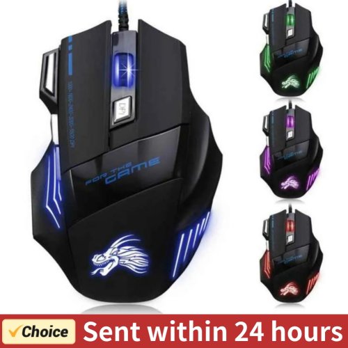 Imagen de Ratón Óptico con Cable para Juegos, Ergonómico y Retroiluminado con 7 Botones y 5500 DPI Ajustable para PC y Ordenador de Escritorio