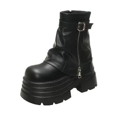 Image de Bottines Punk à Talons Hauts - Style Combat & Moto